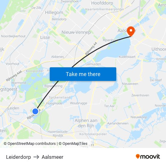 Leiderdorp to Aalsmeer map