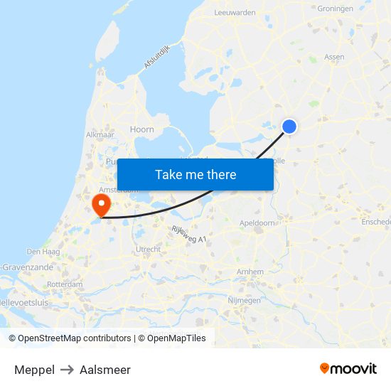 Meppel to Aalsmeer map