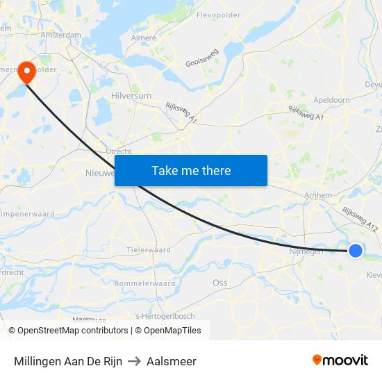 Millingen Aan De Rijn to Aalsmeer map