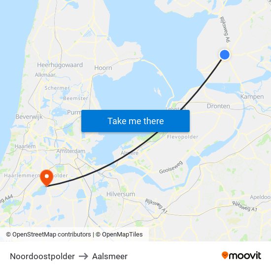 Noordoostpolder to Aalsmeer map