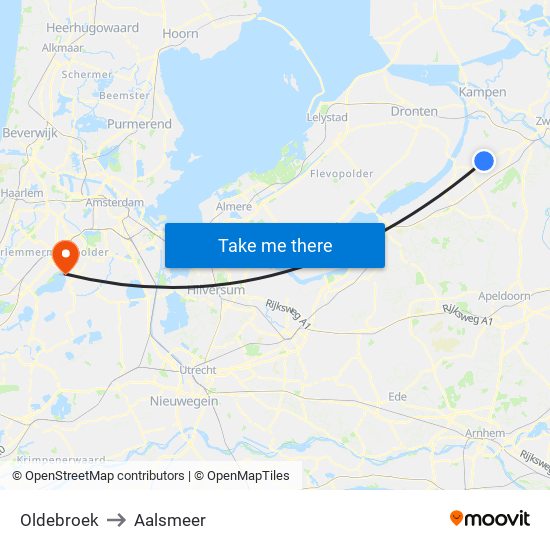 Oldebroek to Aalsmeer map