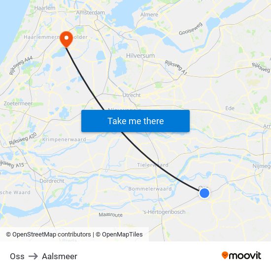 Oss to Aalsmeer map