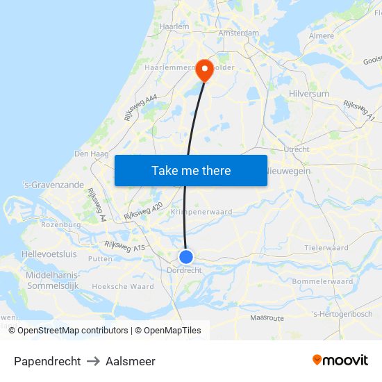 Papendrecht to Aalsmeer map