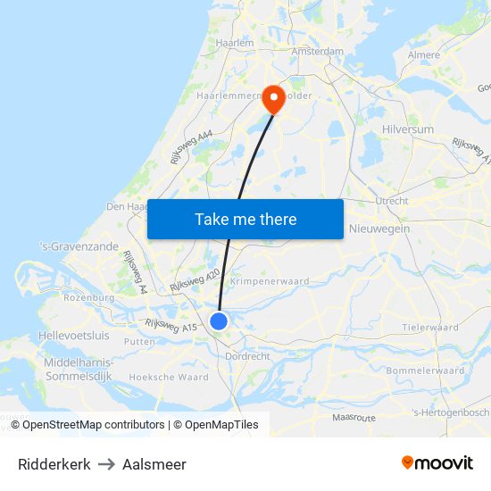 Ridderkerk to Aalsmeer map