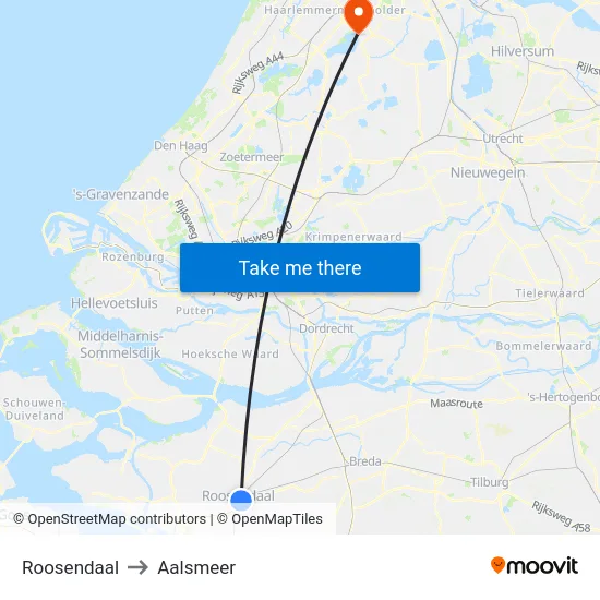 Roosendaal to Aalsmeer map