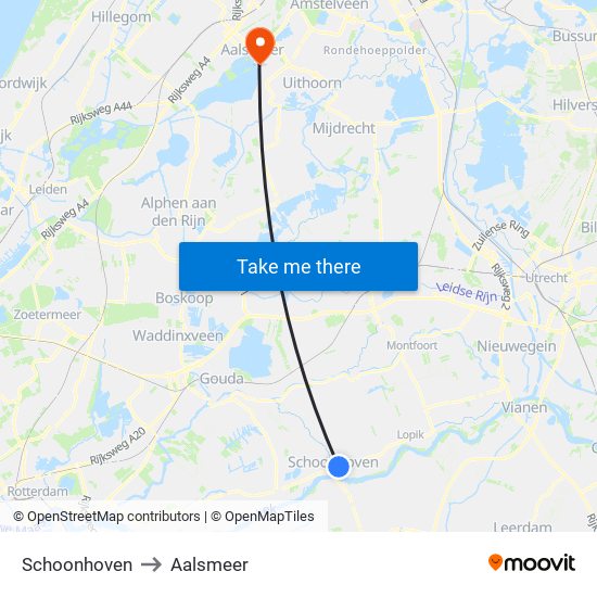 Schoonhoven to Aalsmeer map