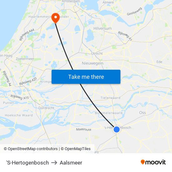 'S-Hertogenbosch to Aalsmeer map