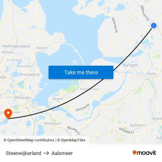 Steenwijkerland to Aalsmeer map