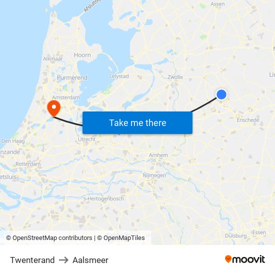 Twenterand to Aalsmeer map