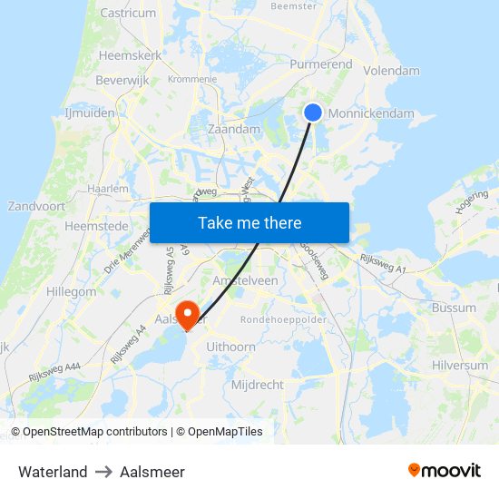 Waterland to Aalsmeer map