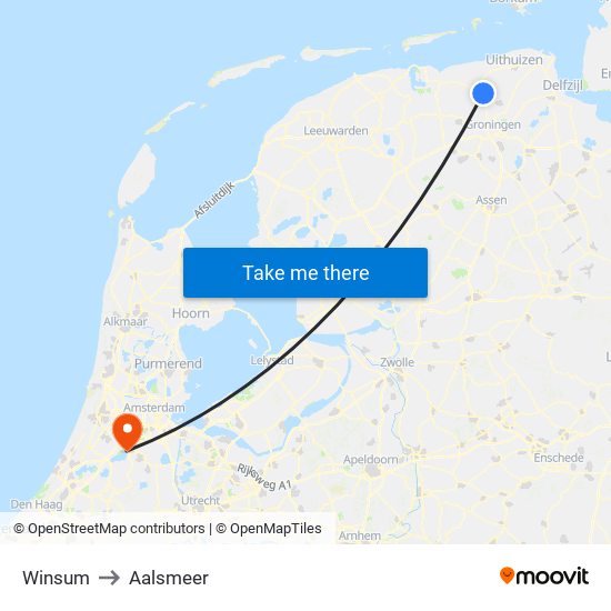 Winsum to Aalsmeer map