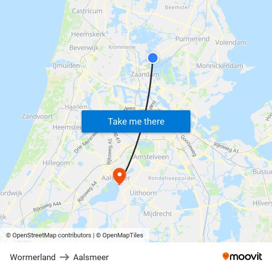 Wormerland to Aalsmeer map