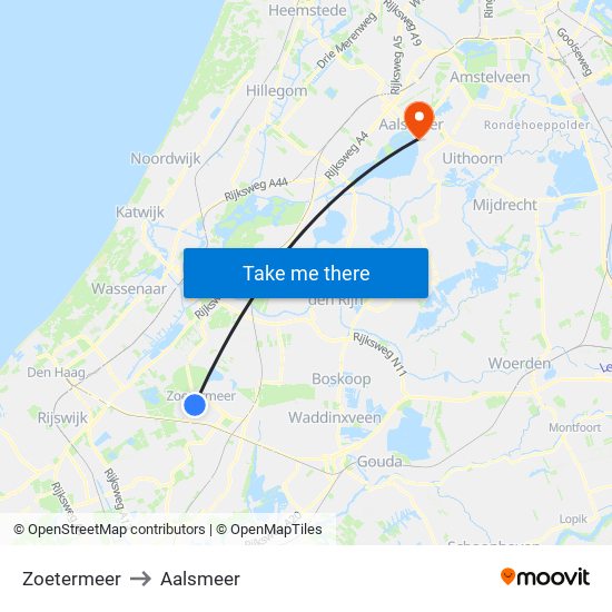 Zoetermeer to Aalsmeer map