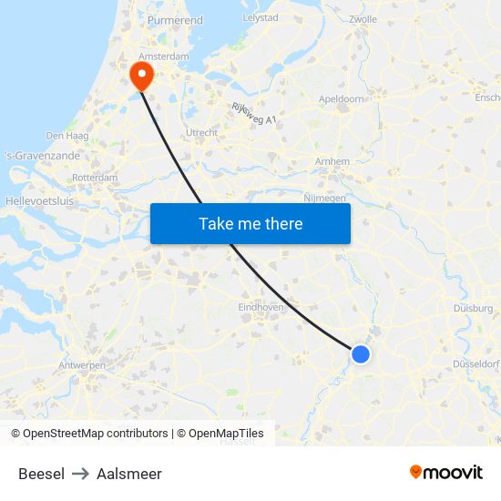 Beesel to Aalsmeer map