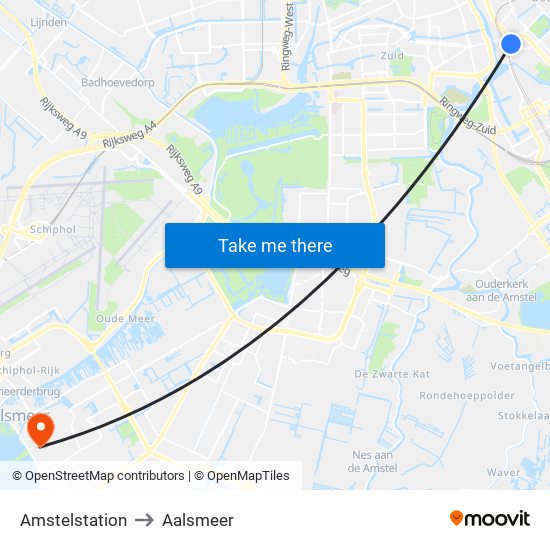 Amstelstation to Aalsmeer map