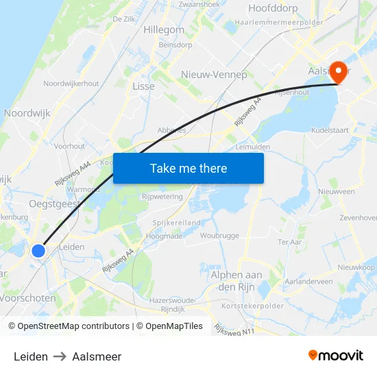 Leiden to Aalsmeer map