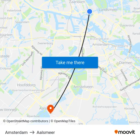 Amsterdam to Aalsmeer map