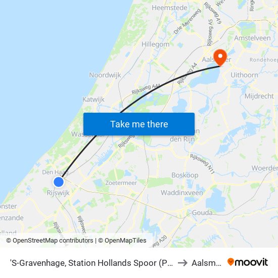 'S-Gravenhage, Station Hollands Spoor (Perron A) to Aalsmeer map