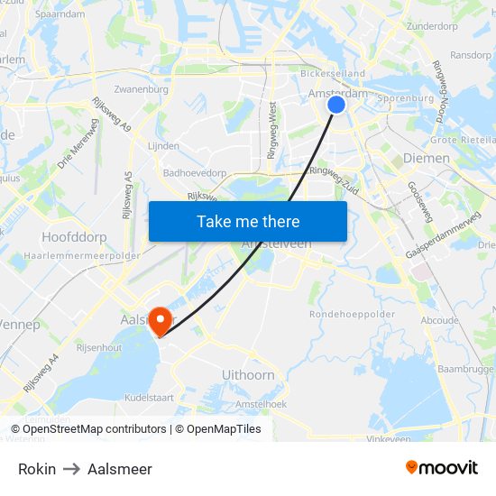 Rokin to Aalsmeer map