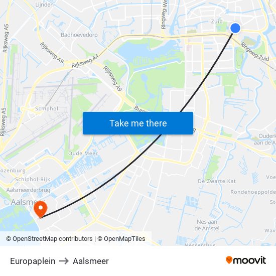 Europaplein to Aalsmeer map