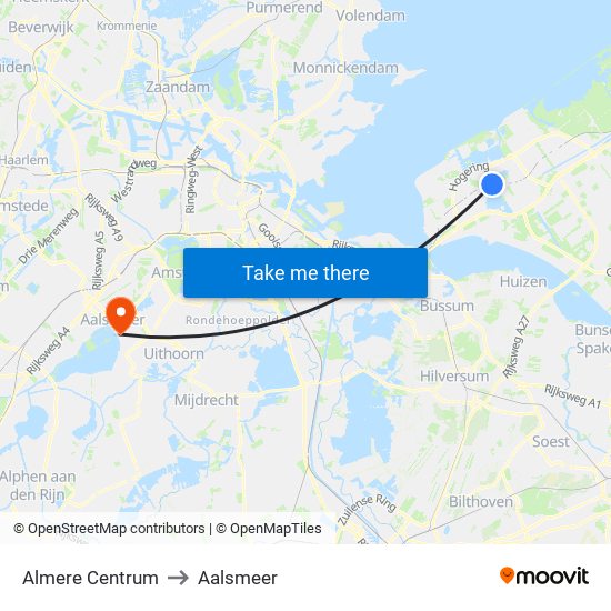 Almere Centrum to Aalsmeer map