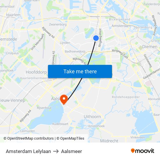 Amsterdam Lelylaan to Aalsmeer map