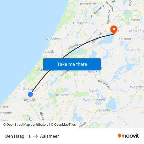 Den Haag Hs to Aalsmeer map