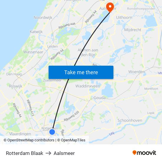 Rotterdam Blaak to Aalsmeer map