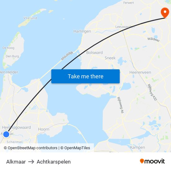 Alkmaar to Achtkarspelen map