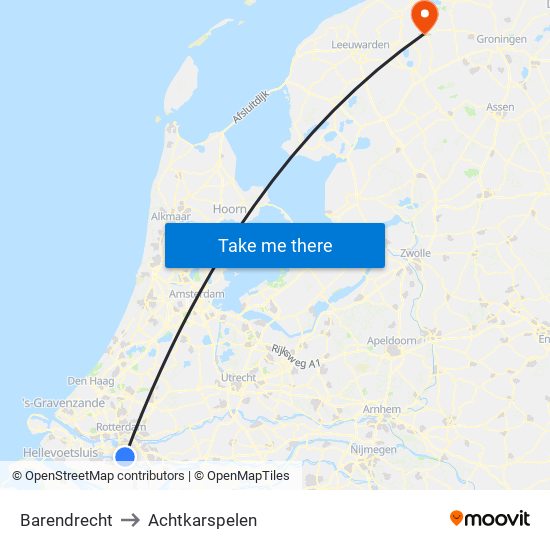 Barendrecht to Achtkarspelen map