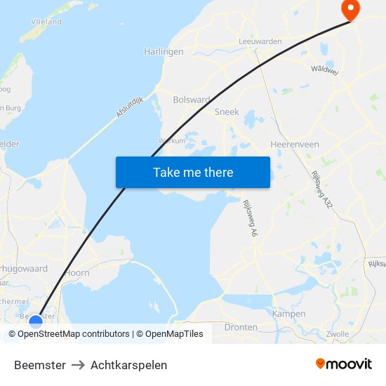 Beemster to Achtkarspelen map