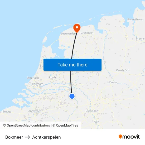 Boxmeer to Achtkarspelen map