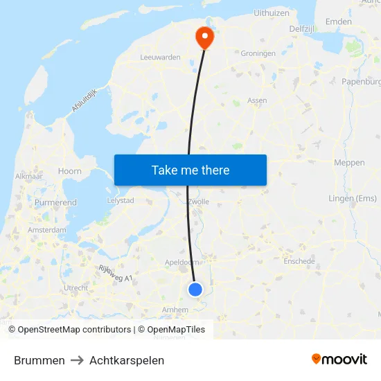 Brummen to Achtkarspelen map