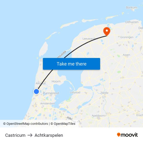 Castricum to Achtkarspelen map