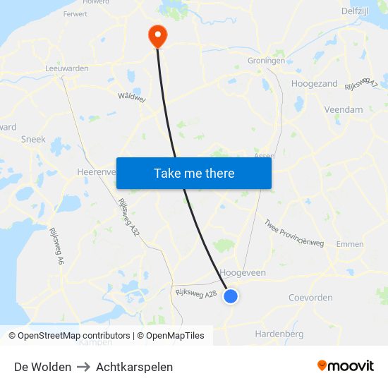 De Wolden to Achtkarspelen map