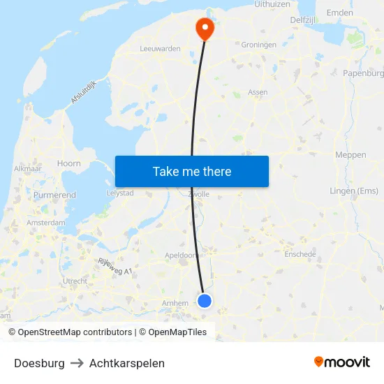 Doesburg to Achtkarspelen map