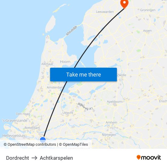 Dordrecht to Achtkarspelen map