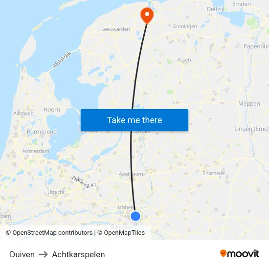 Duiven to Achtkarspelen map