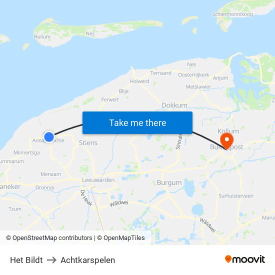 Het Bildt to Achtkarspelen map