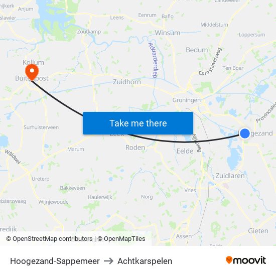Hoogezand-Sappemeer to Achtkarspelen map