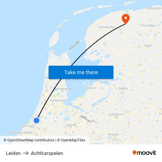 Leiden to Achtkarspelen map