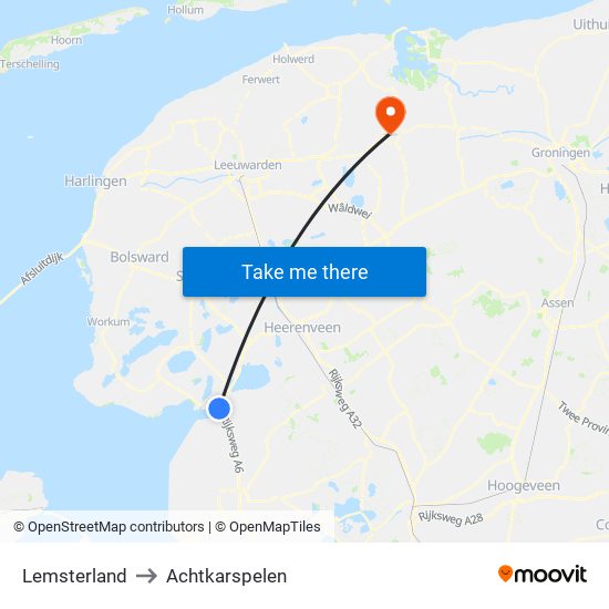 Lemsterland to Achtkarspelen map