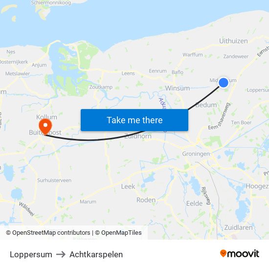 Loppersum to Achtkarspelen map