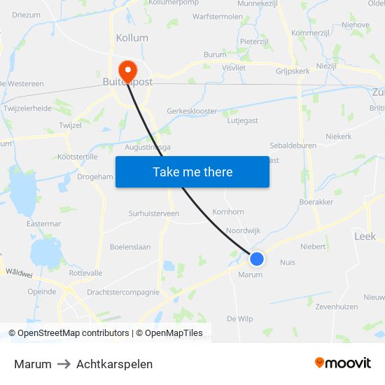 Marum to Achtkarspelen map