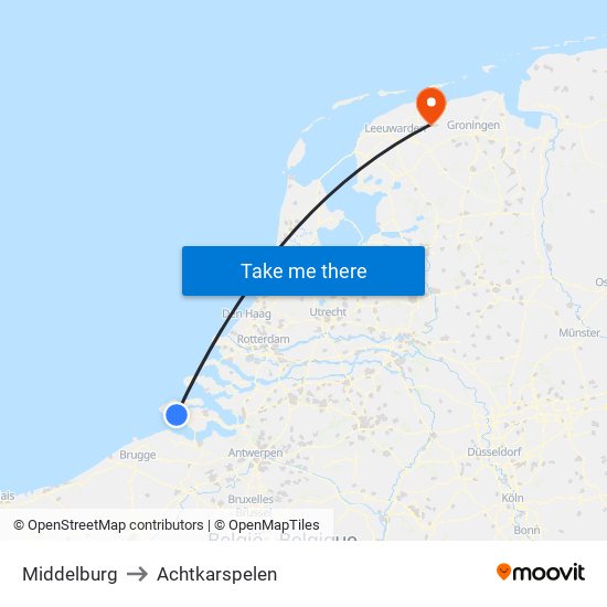 Middelburg to Achtkarspelen map