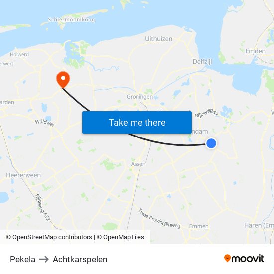 Pekela to Achtkarspelen map