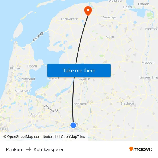 Renkum to Achtkarspelen map
