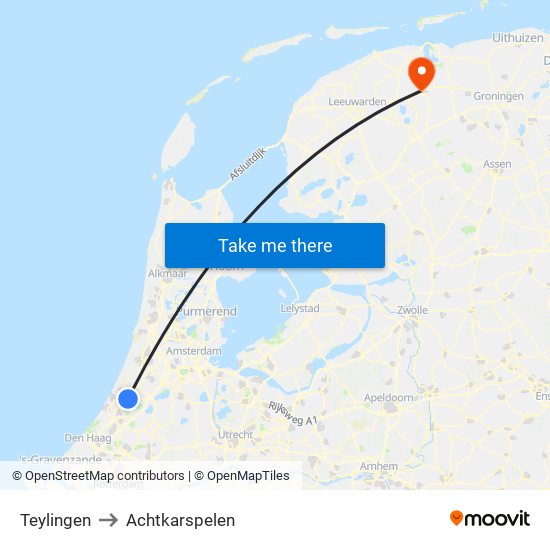 Teylingen to Achtkarspelen map