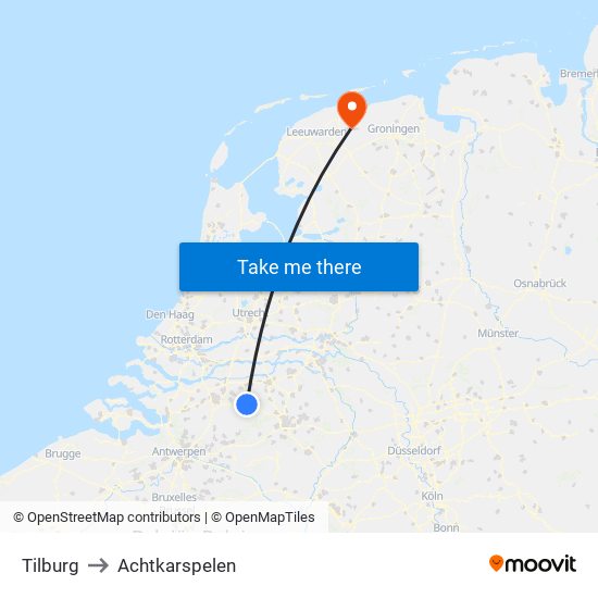 Tilburg to Achtkarspelen map