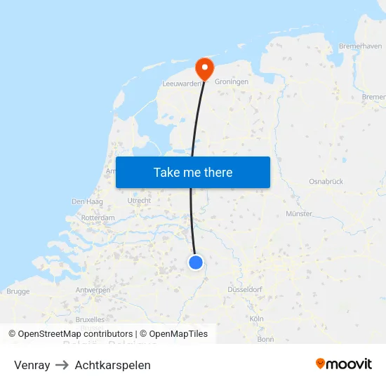 Venray to Achtkarspelen map
